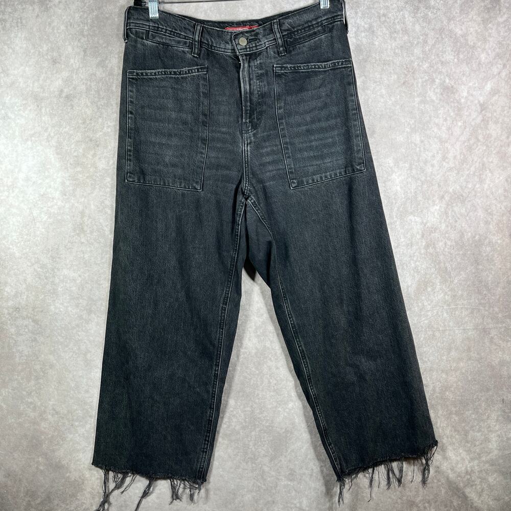 Lucky Legend Jeans Womens Size 12/31 Black Denim High Rise Wide Leg Raw Frayed